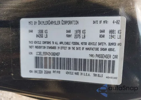 2002 Chrysler Sebring Lxi from USA, damaged, VIN 1C3EL55R42N302497